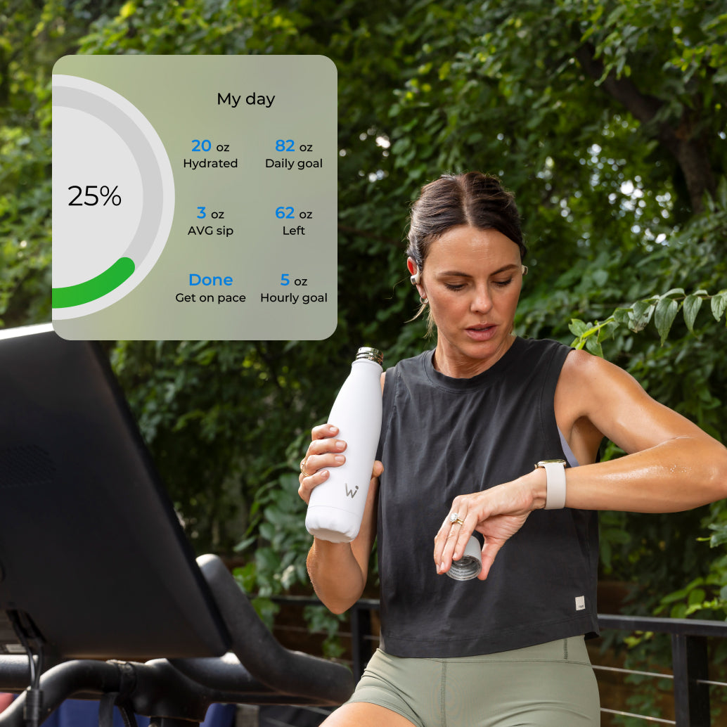 Woman checking her smart watch to receive her personal hydration plan